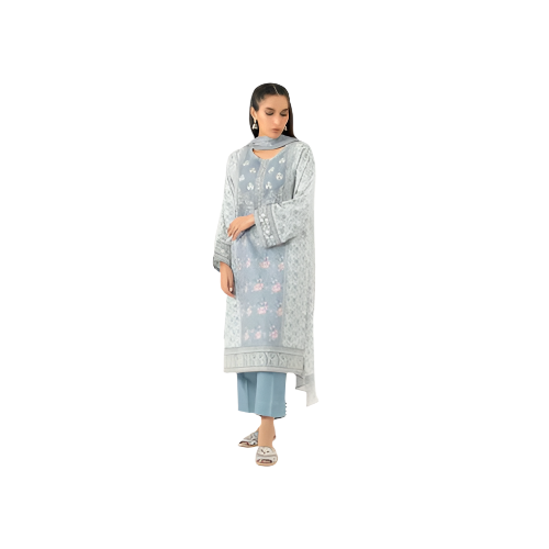 Stitched 3 Piece Embroidered Dull Raw Silk Suit